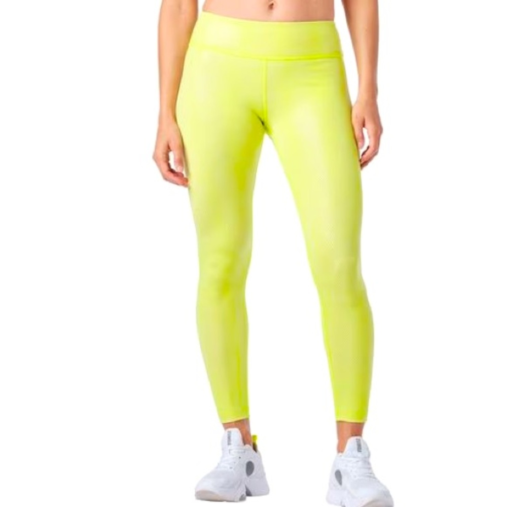 Zumba NWT Neon Lime Green Snake Print Foiled Ankle Length Legging Size XS-Medium - Picture 3 of 9
